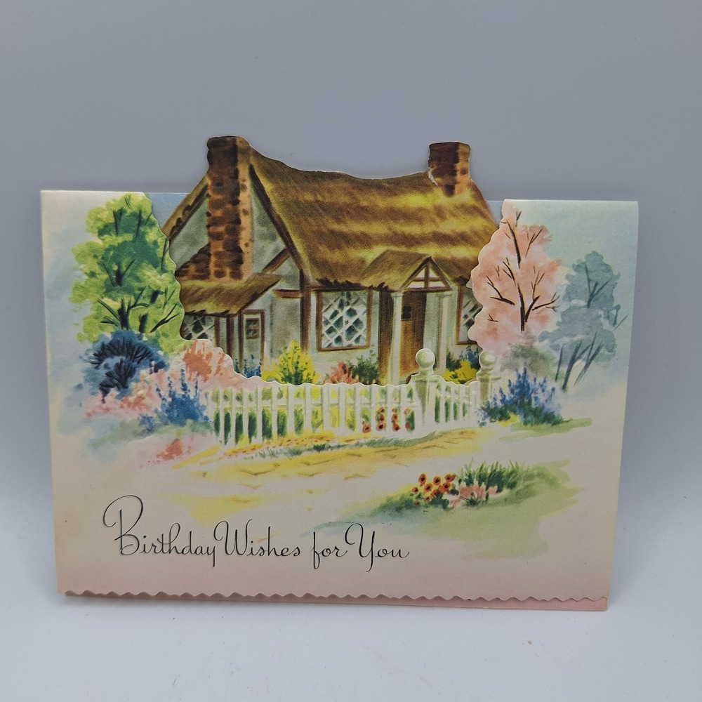 Vintage Pop Up Birthday Card Whimsical Cottage Wishes for You‎ Auntie Evelyn
